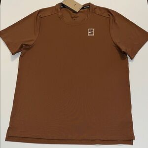 Nike Tennis Shirt Mens M Slim Court Advantage Dri-Fit Short Sleeve Brown NWT $70